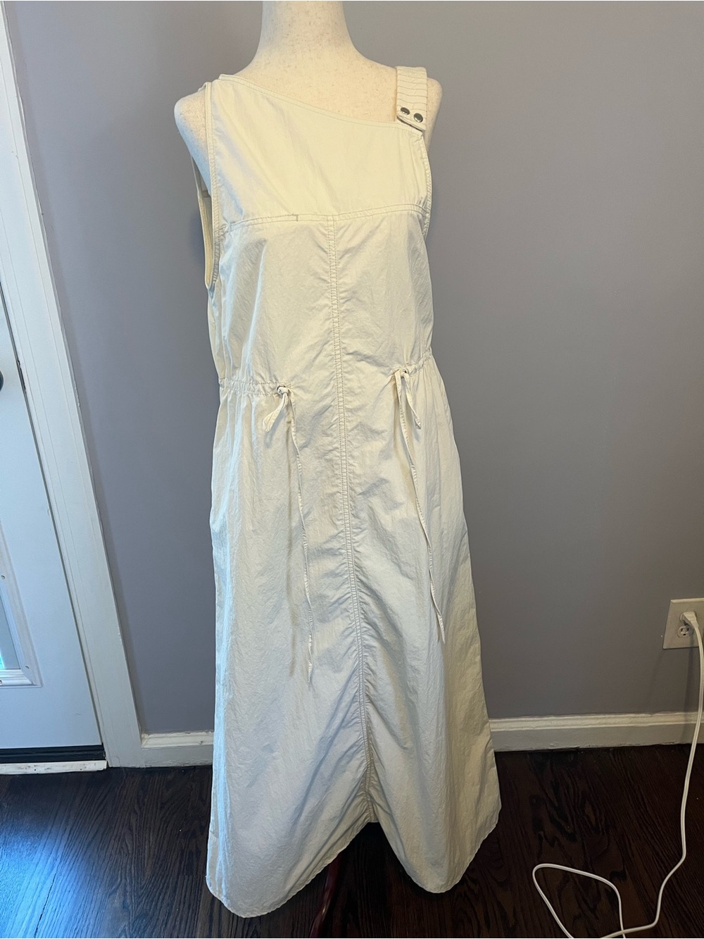 Zara Cream One-Shoulder Maxi Dress with Drawstring Waist